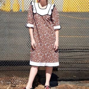 Brown and White Women's Mini Dress